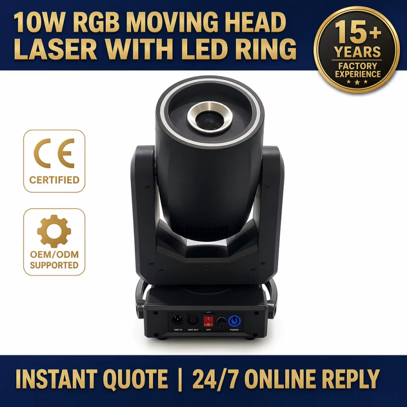 10W RGB Moving Head Laser Light ILDA DMX 25K Scanner LED Ring Animation Stage DJ Factory Direct